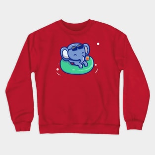 Cute Elephant Floating With Swimming Tires Crewneck Sweatshirt